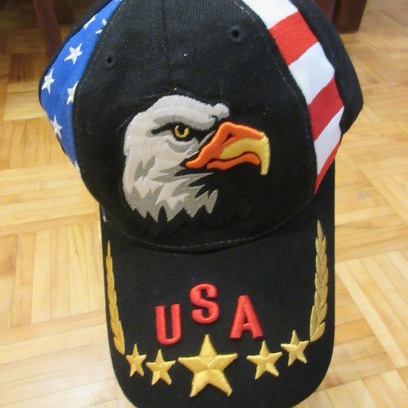 Black Cap USA Flag Eagle Stars  Embroidery Baseball Cap Master Cap - Picture 3 of 9